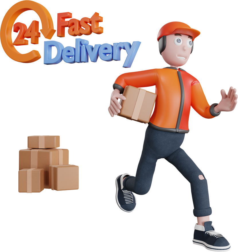 3d delivery man with box and fast delivery illustration